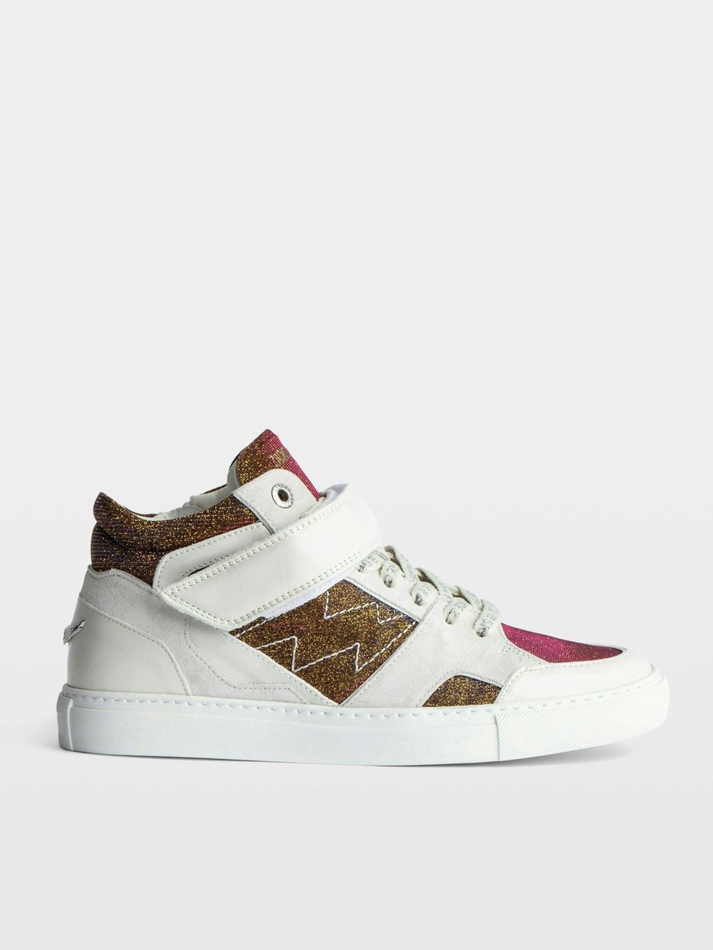 NIB Zadig & Voltaire White Sneakers with Iridescent Purple-Bronze Panels